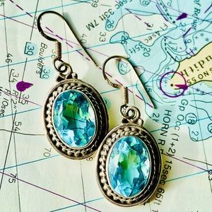Sterling silver .925 drop earrings blue topaz